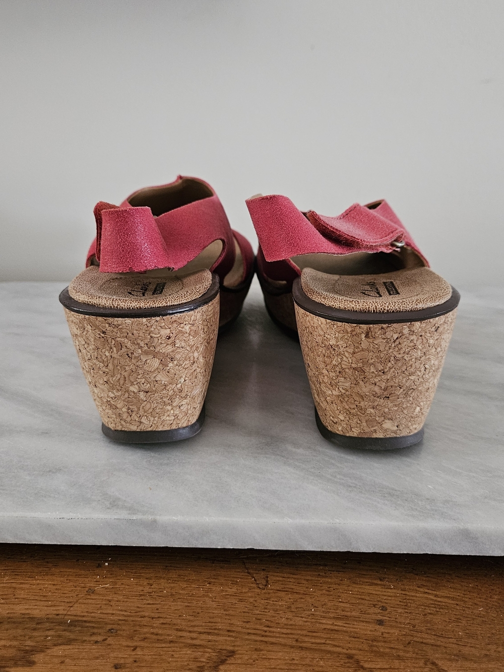 Women’s Clarks Red Cork Wedge Sandals - Picture 8 of 13